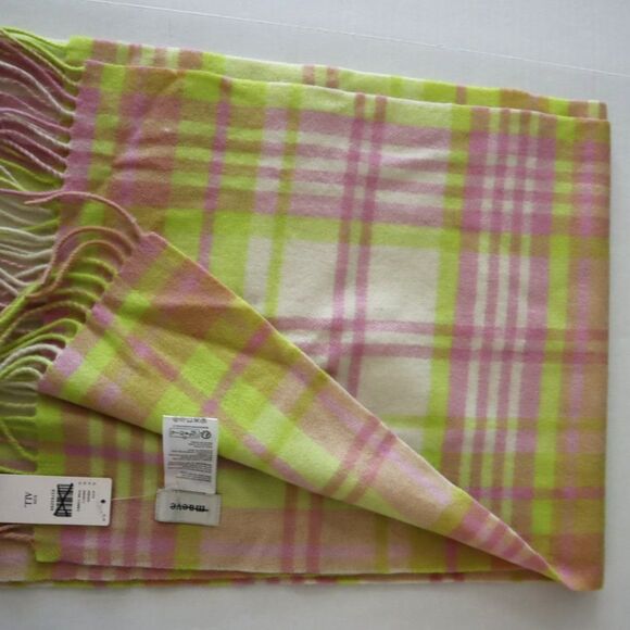 Maeve x Anthropologie Women's Pink Combo Plaid Cozy Fringe Cashmere/Wool Scarf - Picture 8 of 9